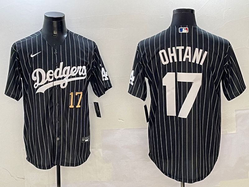 Men Los Angeles Dodgers #17 Ohtani Black Stripe Jointly Name 2025 Nike MLB Jersey style 11